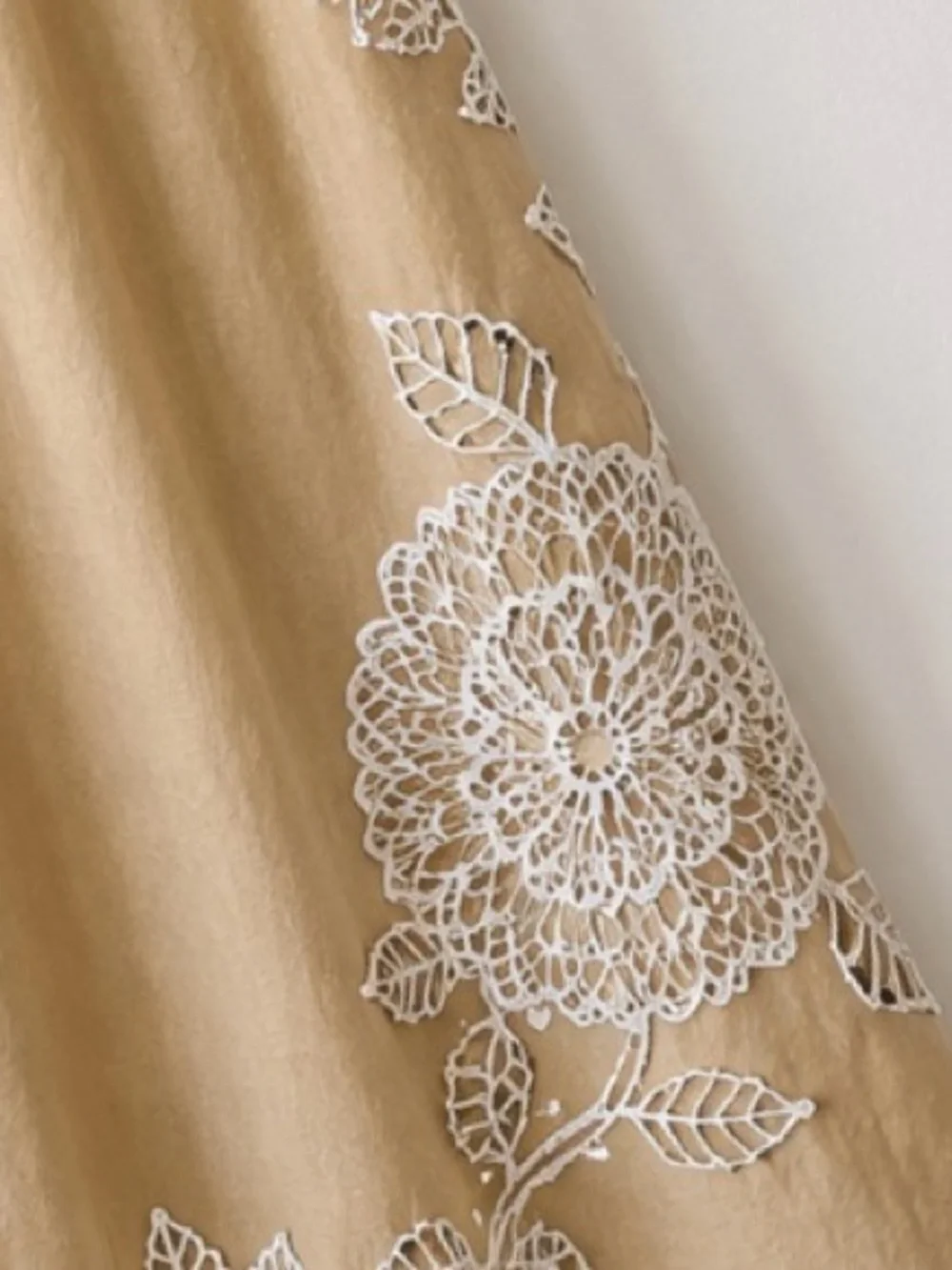 Caroline Constas Beige Midi Dress with White Crochet Lace Appliqué and tie strap